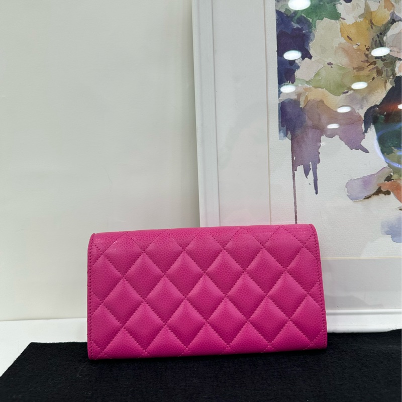 Chanel香奈兒長款荔枝牛皮皮夾,雙C銀,21開 99新-2