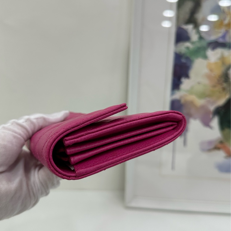 Chanel香奈兒長款荔枝牛皮皮夾,雙C銀,21開 99新-3