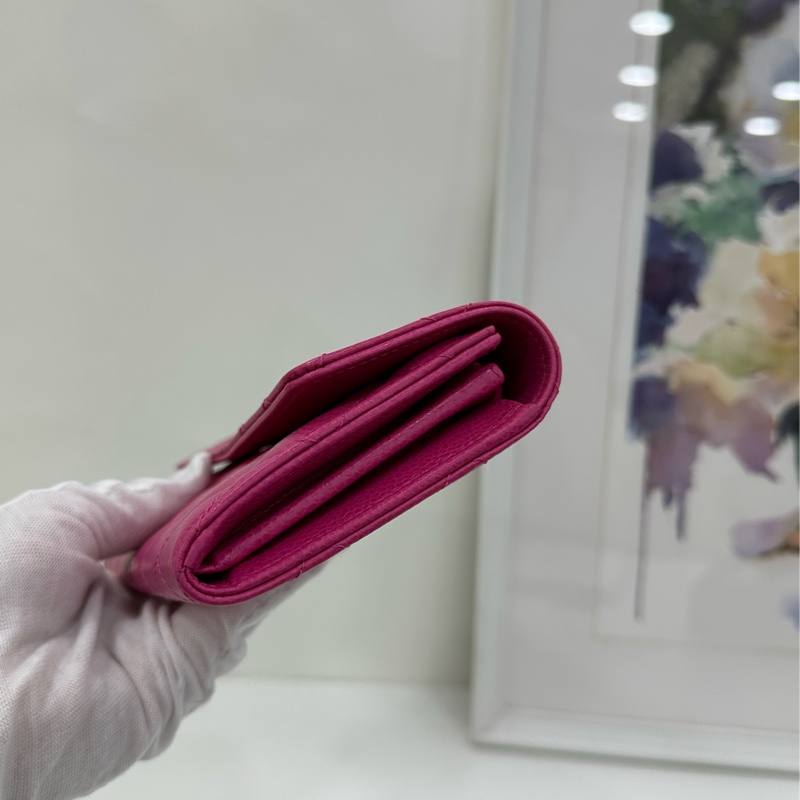 Chanel香奈兒長款荔枝牛皮皮夾,雙C銀,21開 99新-4