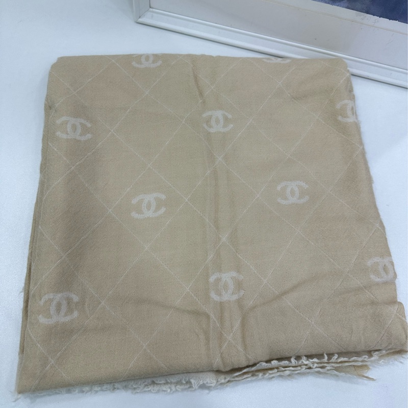 Chanel 香奈兒25p圍巾米色披肩圍巾 140*140 閒置未使用過-2
