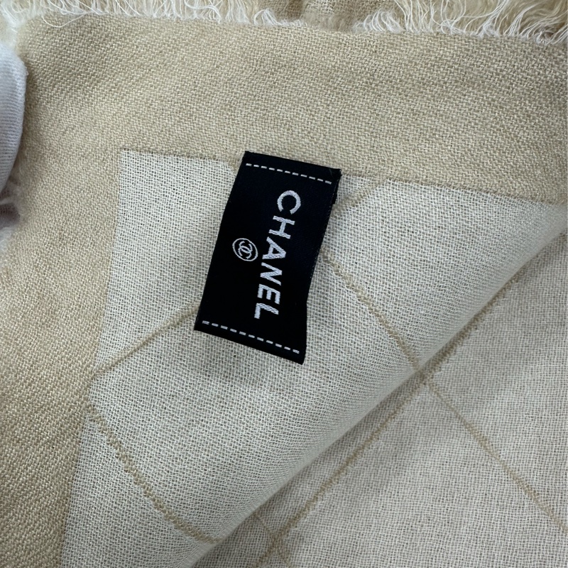 Chanel 香奈兒25p圍巾米色披肩圍巾 140*140 閒置未使用過-4