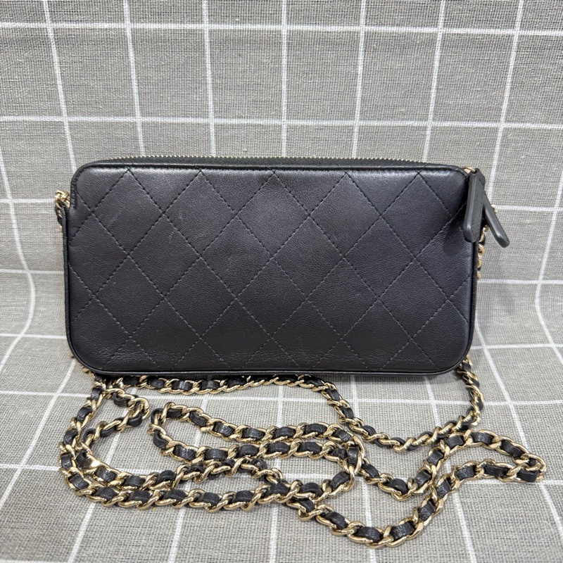 香奈兒/Chanel  黑色菱格  雙C款  底長18.5  成色OK  包型板正  內里乾淨-1