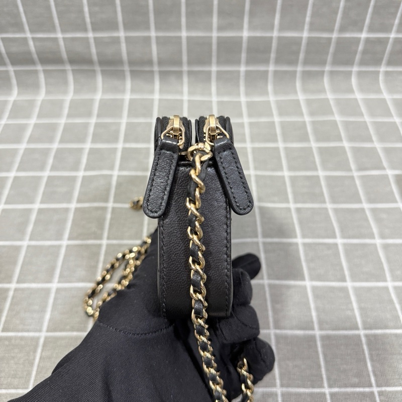 香奈兒/Chanel  黑色菱格  雙C款  底長18.5  成色OK  包型板正  內里乾淨-4