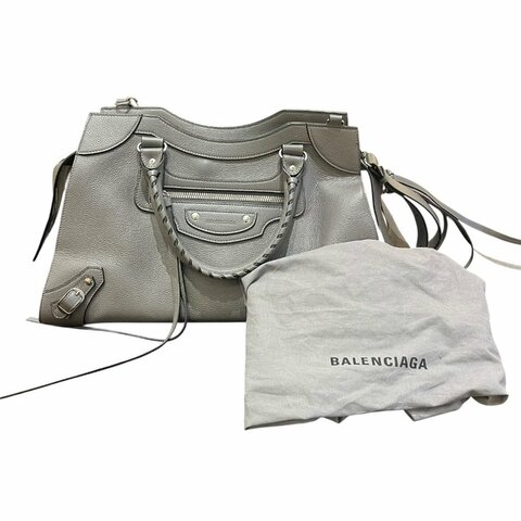 【美收精品】BALENCIAGA灰色大號機車包 5-163