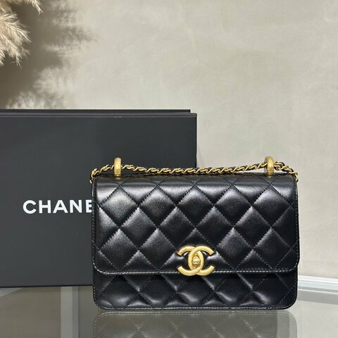 CHANEL 24C雙金球口蓋包 - 中號黑金