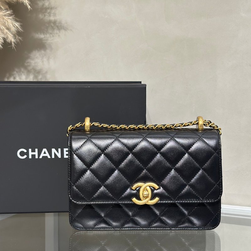 CHANEL 24C雙金球口蓋包 - 中號黑金-0