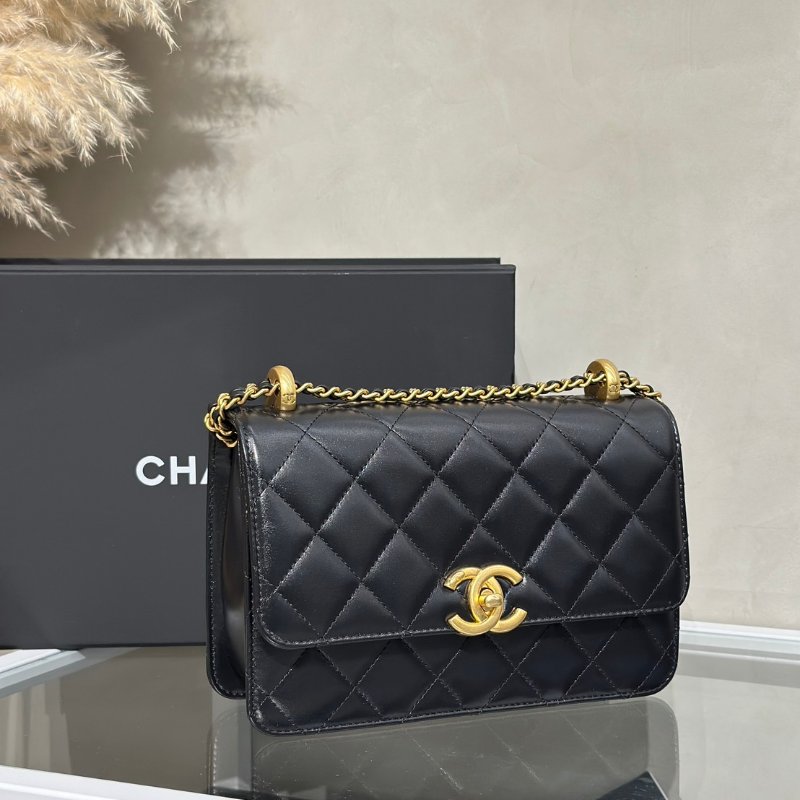 CHANEL 24C雙金球口蓋包 - 中號黑金-2