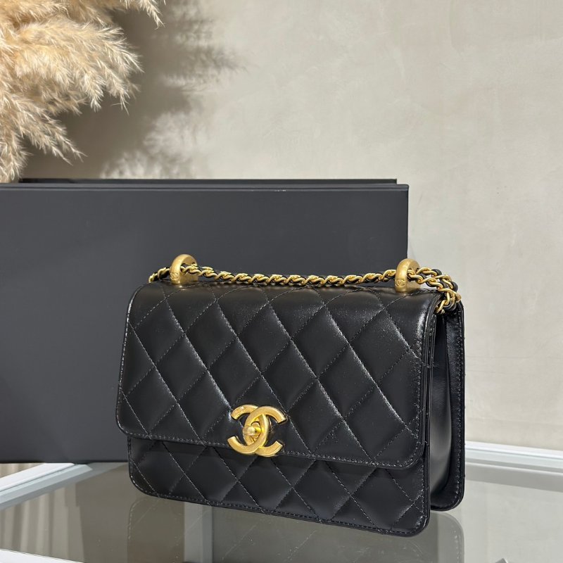 CHANEL 24C雙金球口蓋包 - 中號黑金-3