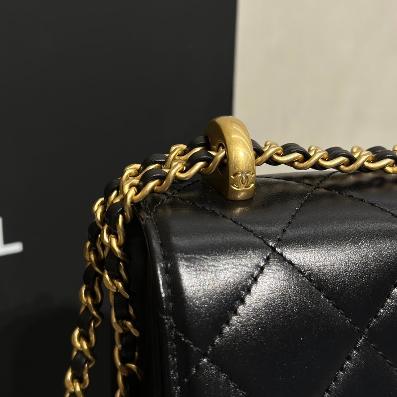 CHANEL 24C雙金球口蓋包 - 中號黑金-7