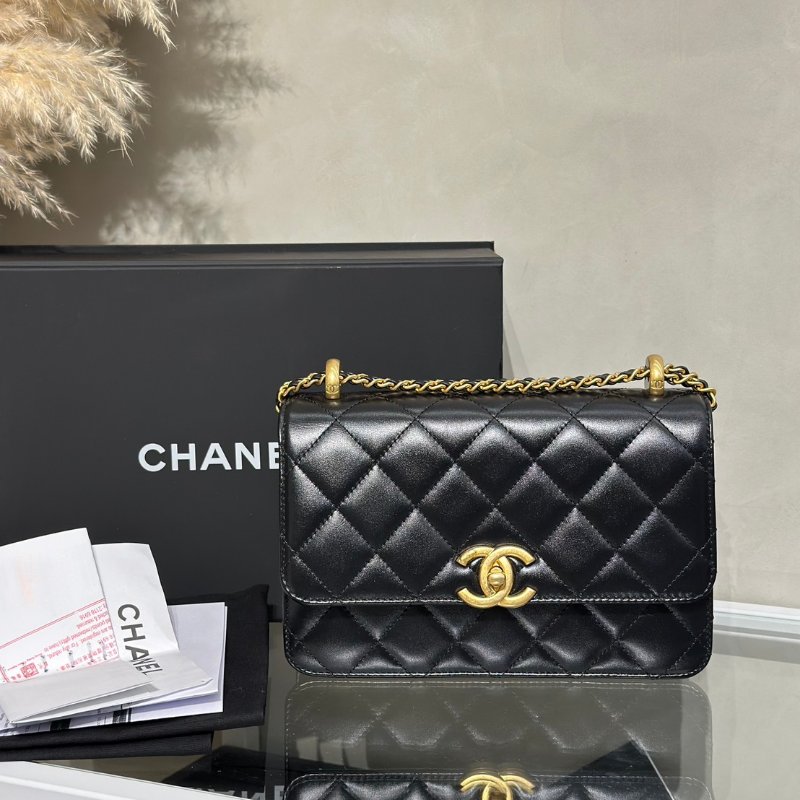 CHANEL 24C雙金球口蓋包 - 中號黑金-9