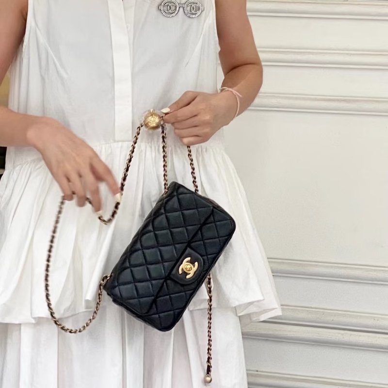 CHANEL 經典口蓋包 Mini CF20 - 金球黑金-13