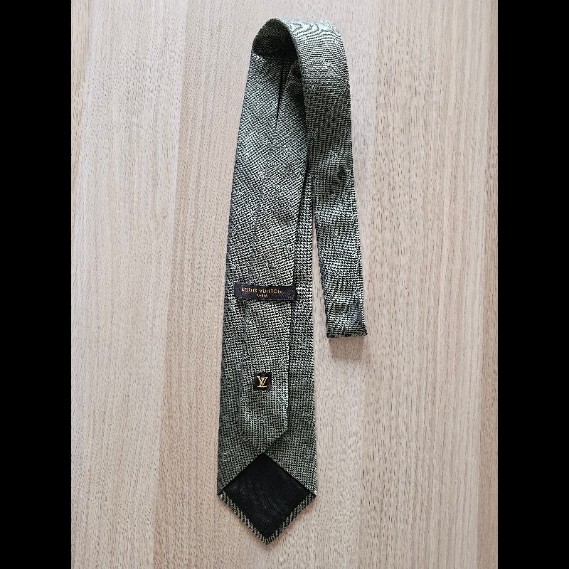 Louis Vuitton LV老花領帶 灰綠色 100% Silk Made in Italy-3