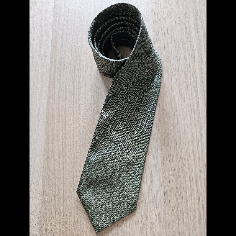 Louis Vuitton LV老花領帶 灰綠色 100% Silk Made in Italy-11