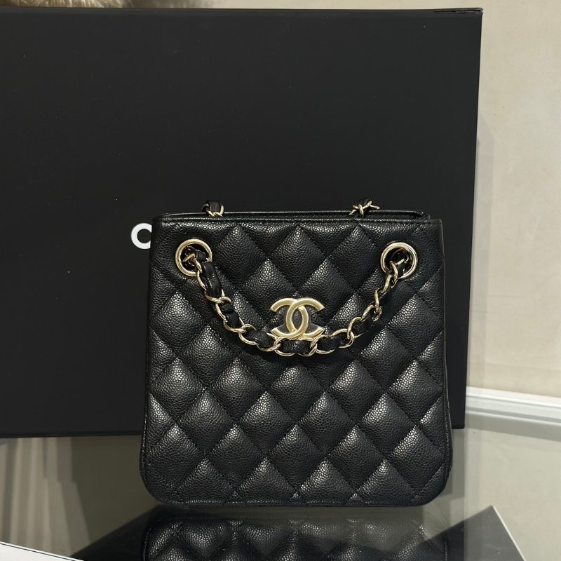 CHANEL Mini tote粒面牛皮水桶包 - 黑金-0