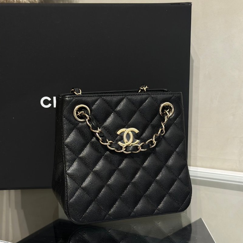 CHANEL Mini tote粒面牛皮水桶包 - 黑金-2