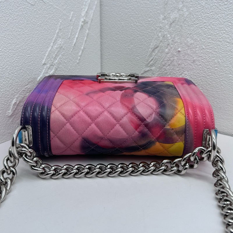 Chanel香奈兒Leboy小號15S走秀款彩色羊皮暈染塗鴉單肩斜挎鏈條包,尺寸20*13*6cm,附件:保卡-5