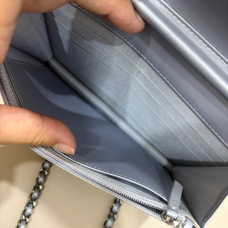 香奈兒 CHANEL leboy woc 漆皮銀扣鏈條包 經典菱格紋 底長19cm 原始成色-6