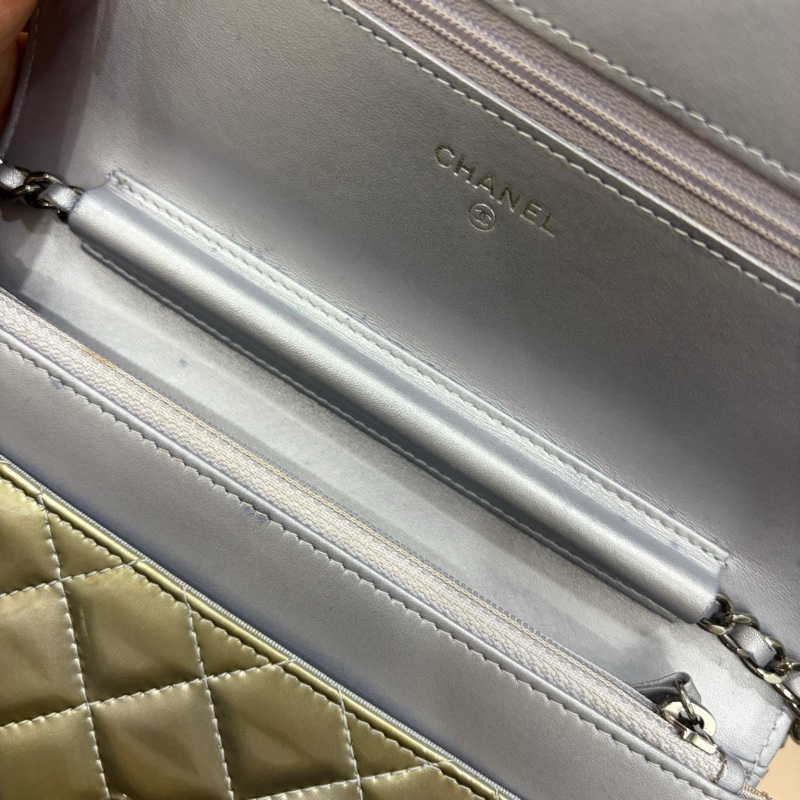 香奈兒 CHANEL leboy woc 漆皮銀扣鏈條包 經典菱格紋 底長19cm 原始成色-7