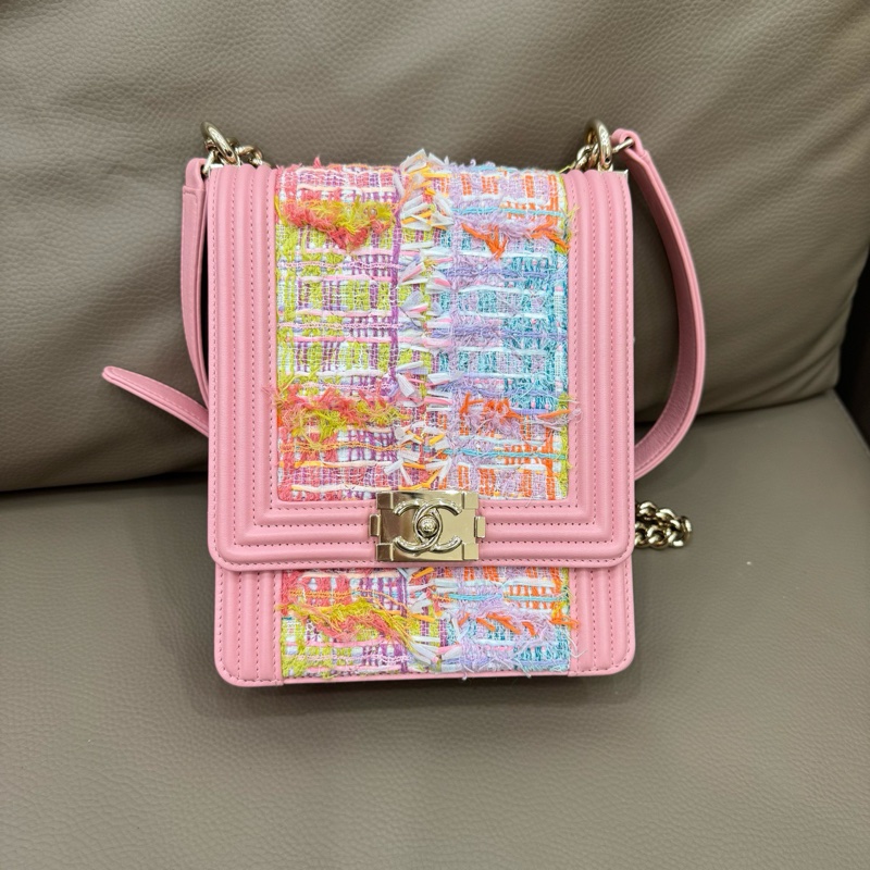 Chanel 香奈兒竪版leboy 粉色99新-0