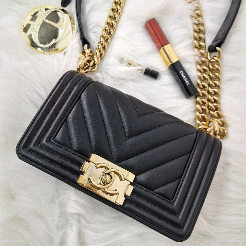 香奈兒/Chanel leboy 黑色 手提斜挎單肩包 牛皮 20.5×8.5×12-0