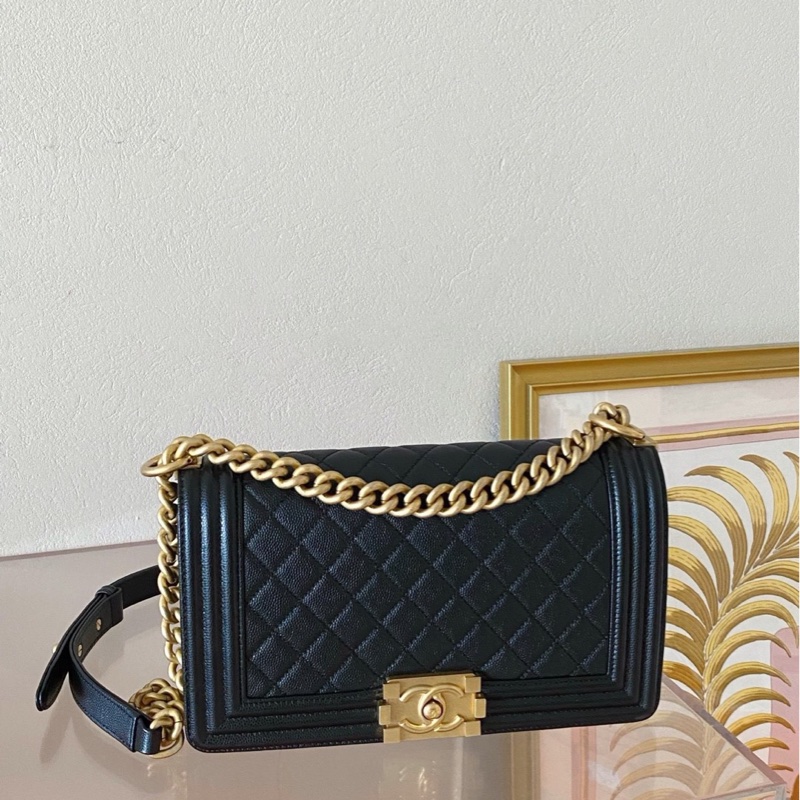 Chanel香奈兒Leboy 中號 黑金荔枝皮 -2