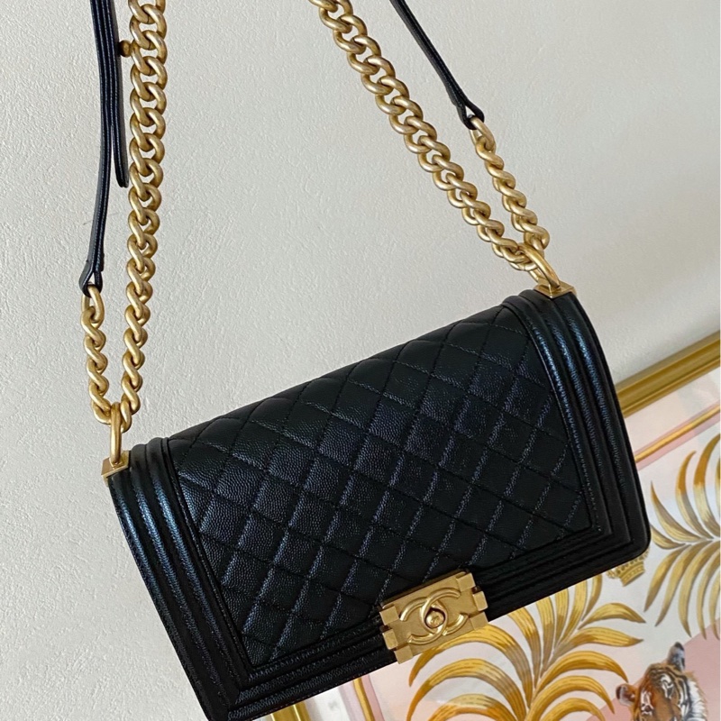 Chanel香奈兒Leboy 中號 黑金荔枝皮 -3