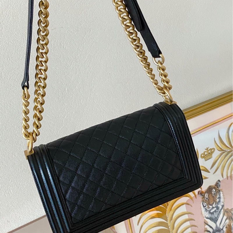 Chanel香奈兒Leboy 中號 黑金荔枝皮 -4