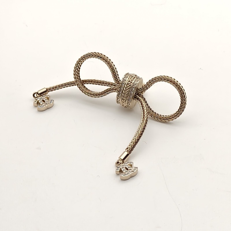 CHANEL 合金24K麥穗蝴蝶結胸針-2