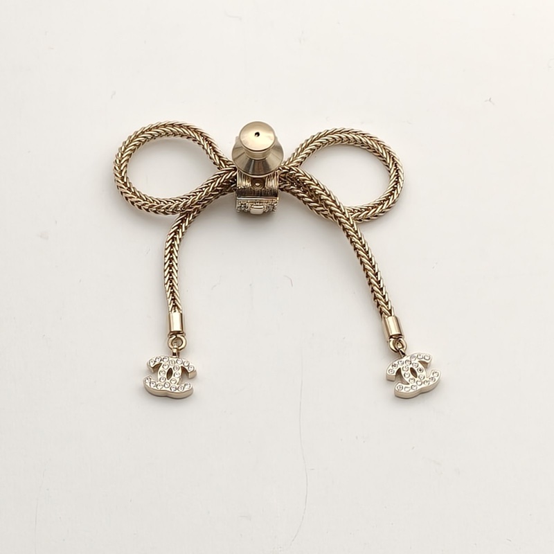 CHANEL 合金24K麥穗蝴蝶結胸針-4