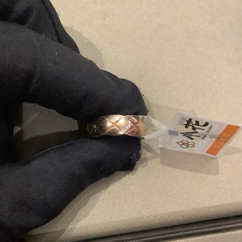 CHANEL CocoCrush寬版菱格戒指18K玫瑰金49-4