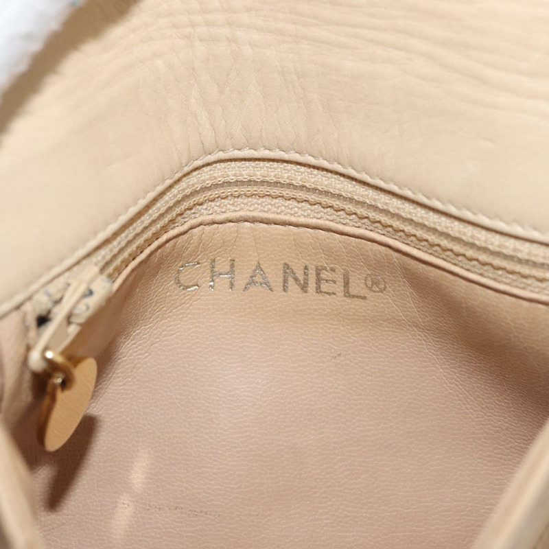 【日本直送】香奈兒腰包 羊皮 米色 金色 CC 標誌 Auth bs34038-10