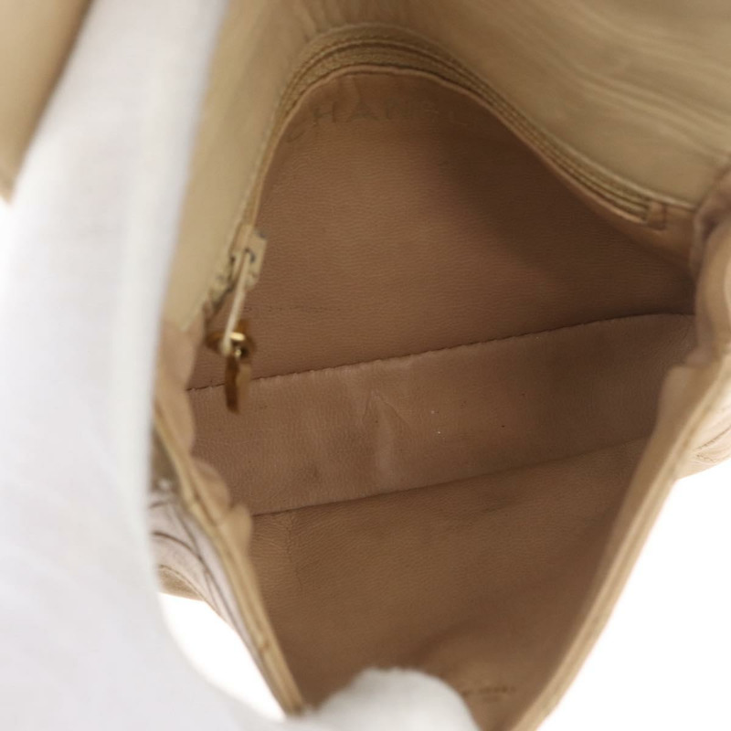 【日本直送】香奈兒腰包 羊皮 米色 金色 CC 標誌 Auth bs34038-11