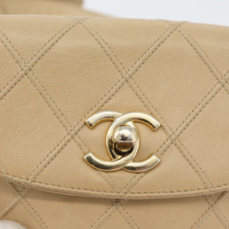 【日本直送】香奈兒腰包 羊皮 米色 金色 CC 標誌 Auth bs34038-16
