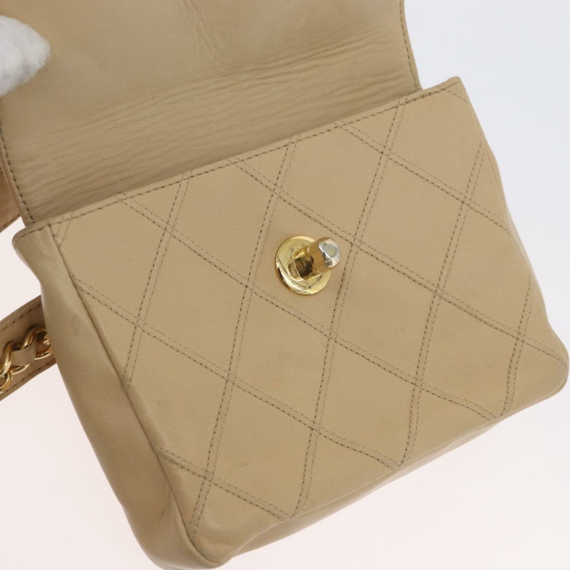 【日本直送】香奈兒腰包 羊皮 米色 金色 CC 標誌 Auth bs34038-18