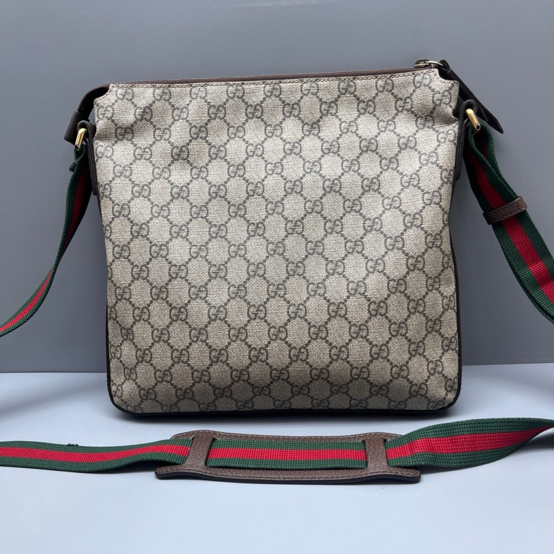 GUCCI 古馳 老花虎頭飛碟徽章郵差包 尺寸28*27-1