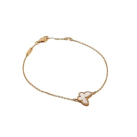 VAN CLEEF&ARPELS SweetAlhambra小號蝴蝶手鏈18K黃金/白貝母S-M碼