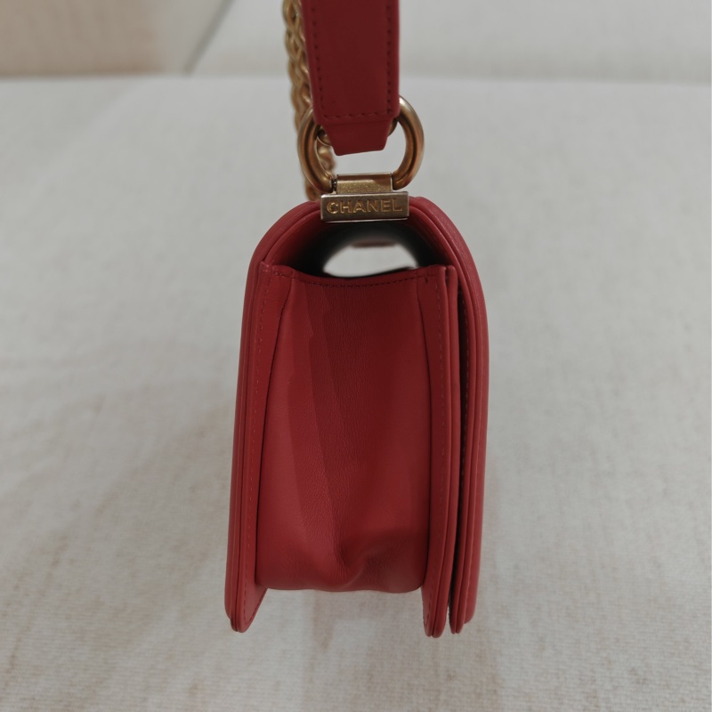 CHANEL香奈兒 菱格金扣 Leboy 小號 粉色羊皮 有卡。-4