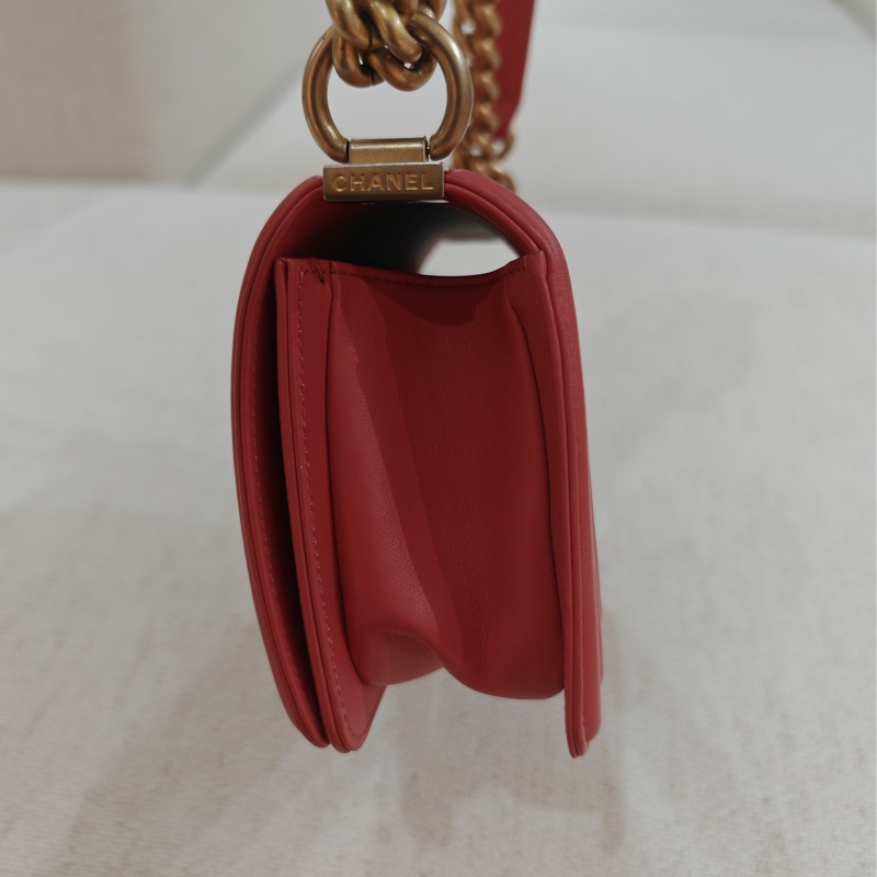 CHANEL香奈兒 菱格金扣 Leboy 小號 粉色羊皮 有卡。-6