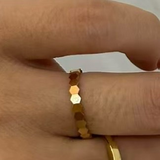 CHAUMET 18K玫瑰金BeeMyLove愛·巢蜂巢戒指無鑽48-4