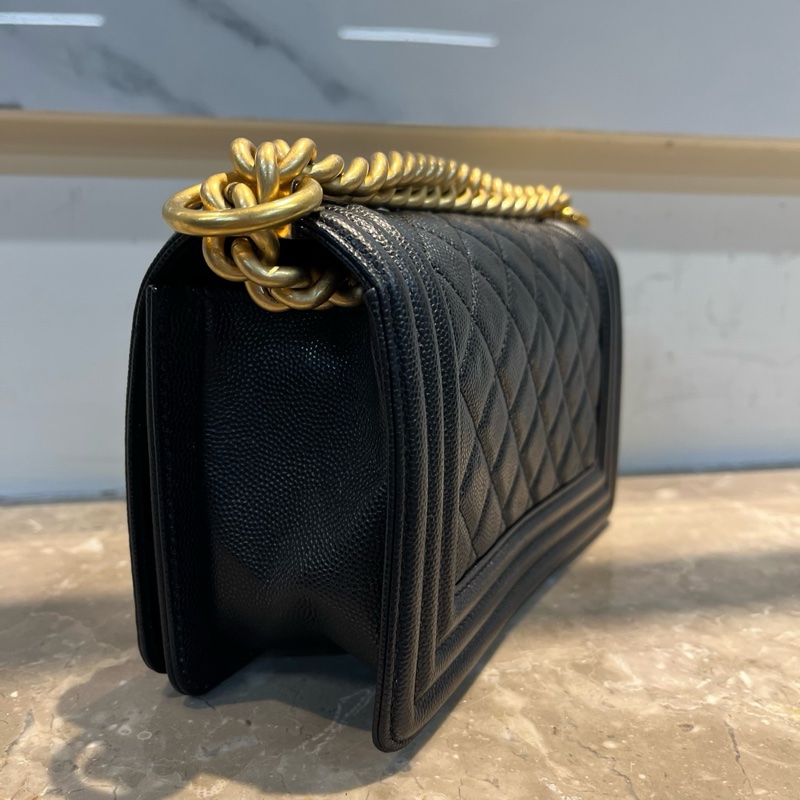 Chanel 香奈兒 leboy黑金小號 小牛皮單肩斜挎包 20*12*7 配件:票、卡-2