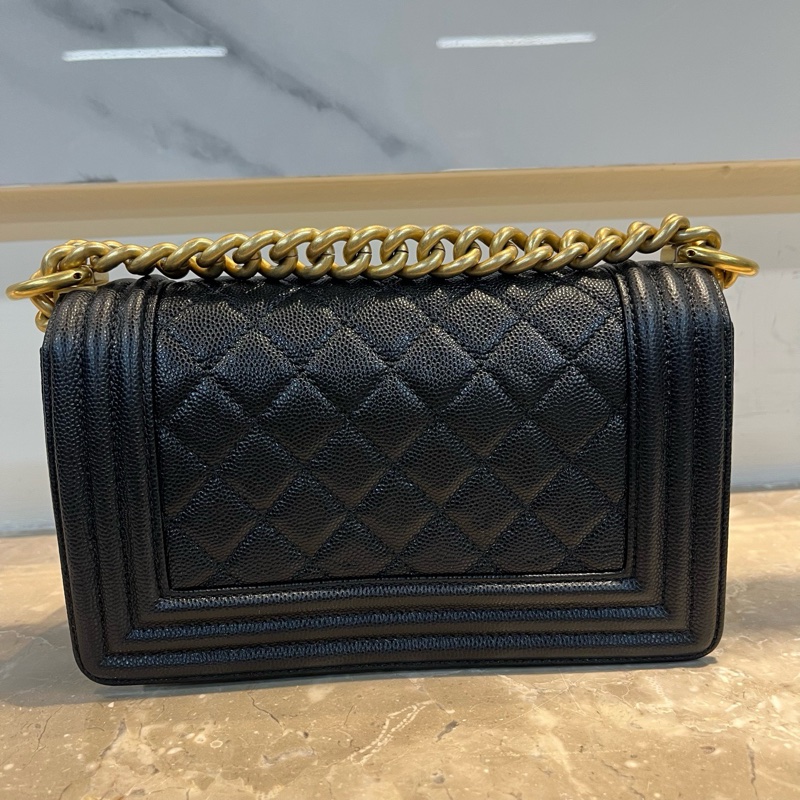 Chanel 香奈兒 leboy黑金小號 小牛皮單肩斜挎包 20*12*7 配件:票、卡-4