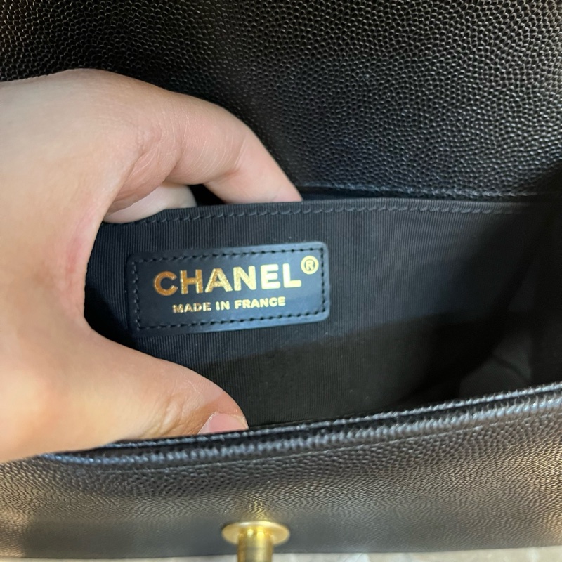 Chanel 香奈兒 leboy黑金小號 小牛皮單肩斜挎包 20*12*7 配件:票、卡-7