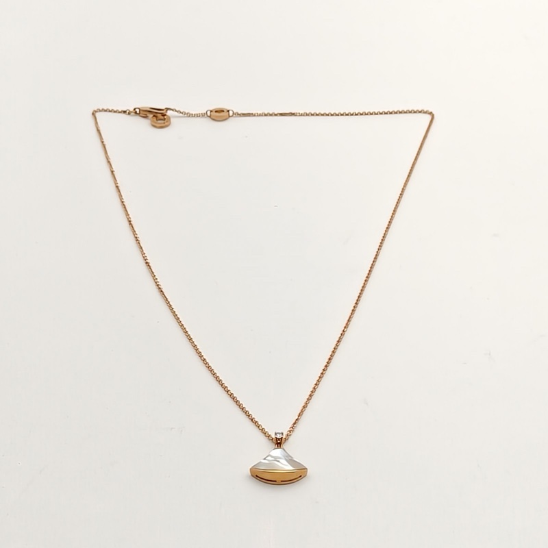 BVLGARI DIVASDREAM單鑽小扇子項鏈18K玫瑰金/鑽石/白貝母-4