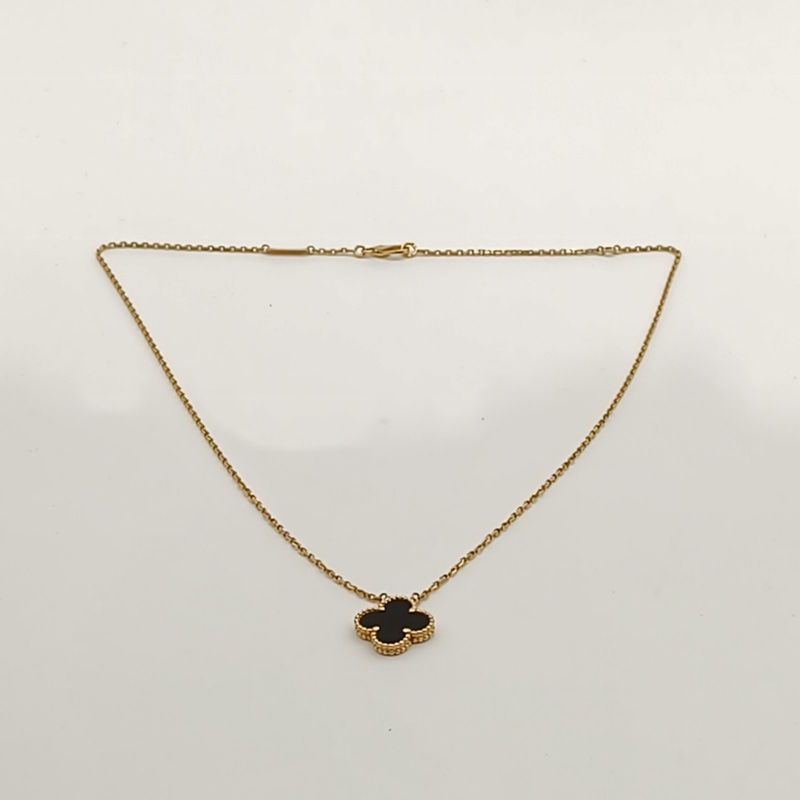VAN CLEEF&ARPELS VintageAlhambra中號單花項鏈新扣18K黃金/縞瑪瑙-4