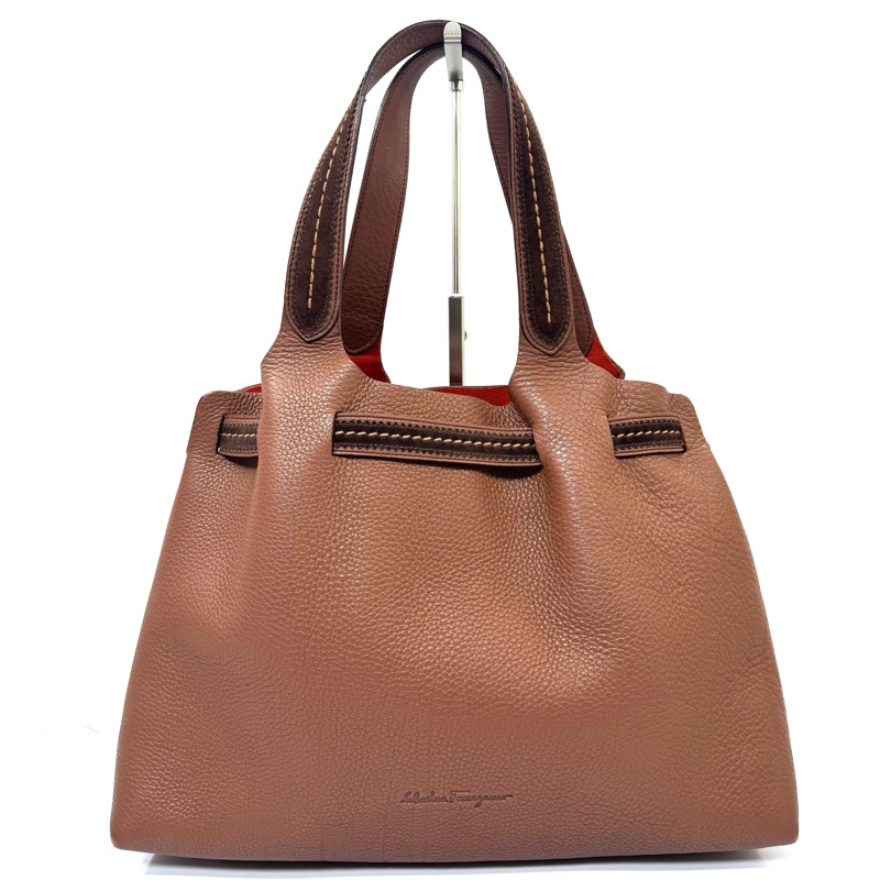 FERRAGAMO 棕色牛皮手提包-0