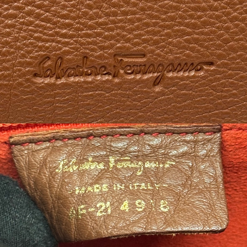 FERRAGAMO 棕色牛皮手提包-6