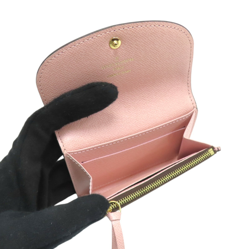 棕/芭蕾粉色 原花帆布 Rosalie 短夾【LOUIS VUITTON LV 路易威登】 M62361-4