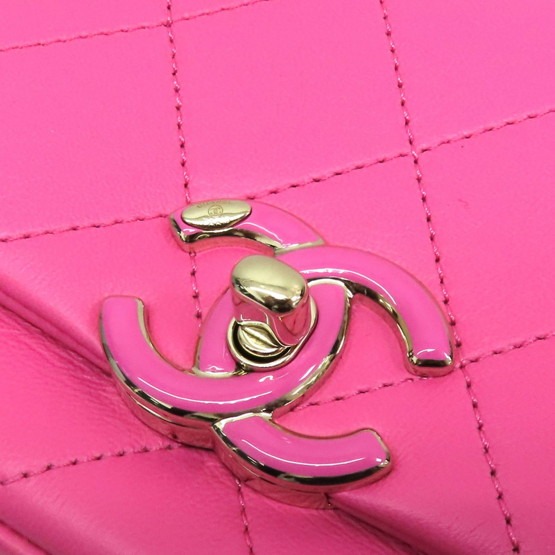 粉色 菱格紋羊皮 Twist Enamel Chain CC Flap 肩背包【CHANEL 香奈兒】-8