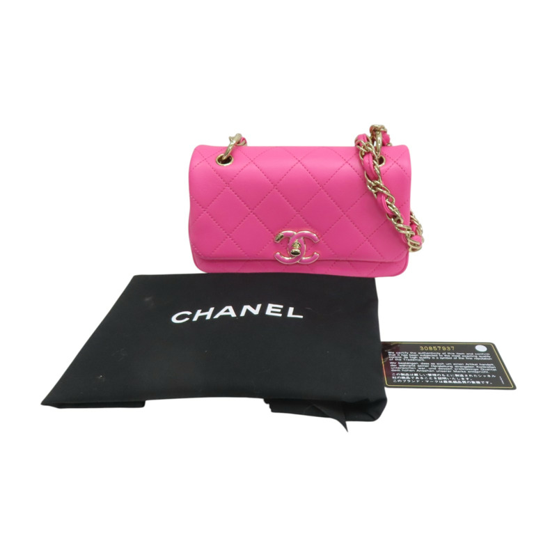 粉色 菱格紋羊皮 Twist Enamel Chain CC Flap 肩背包【CHANEL 香奈兒】-10
