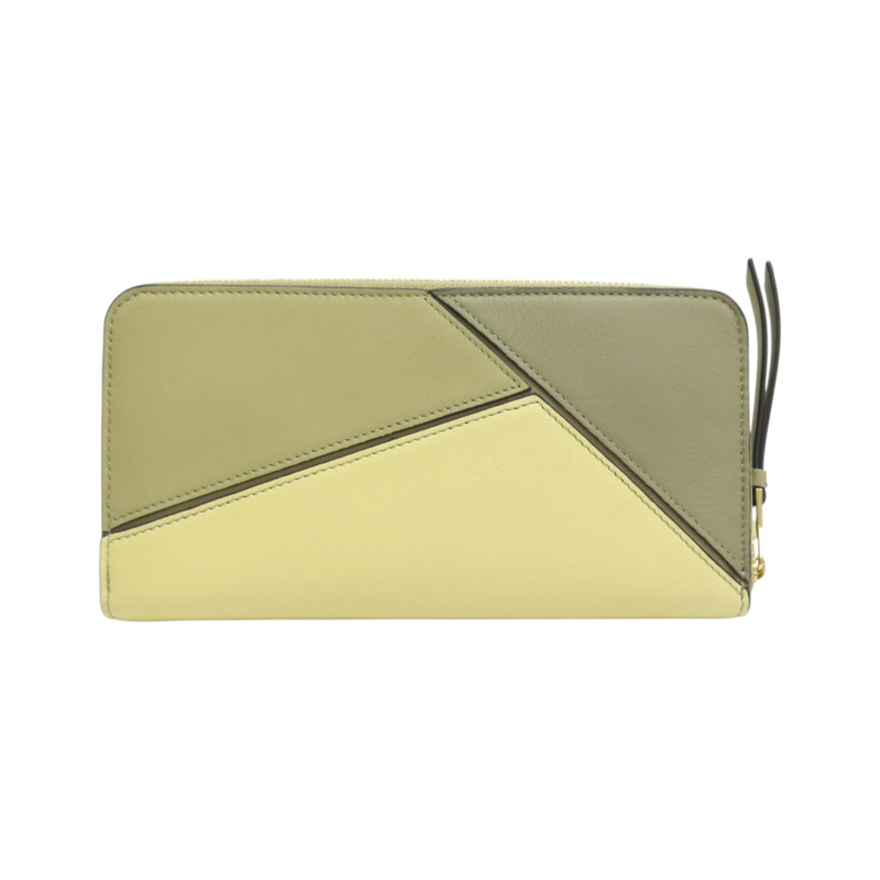 綠米色 牛皮 拉鍊 長夾【LOEWE 羅威】-1